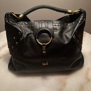 Y2K Cole Haan Pebbled Leather Handbag with Brass Hardware